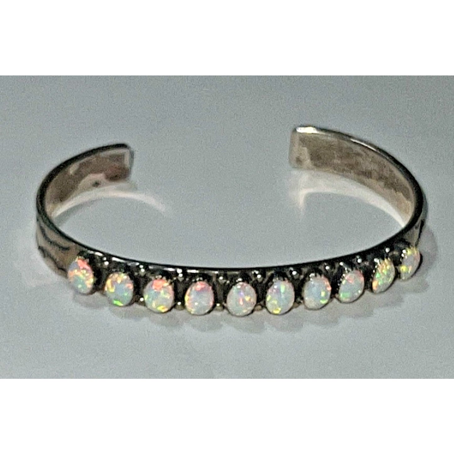 Signed Vintage Navajo Sterling Silver Opal Cuff Bracelet 19gr