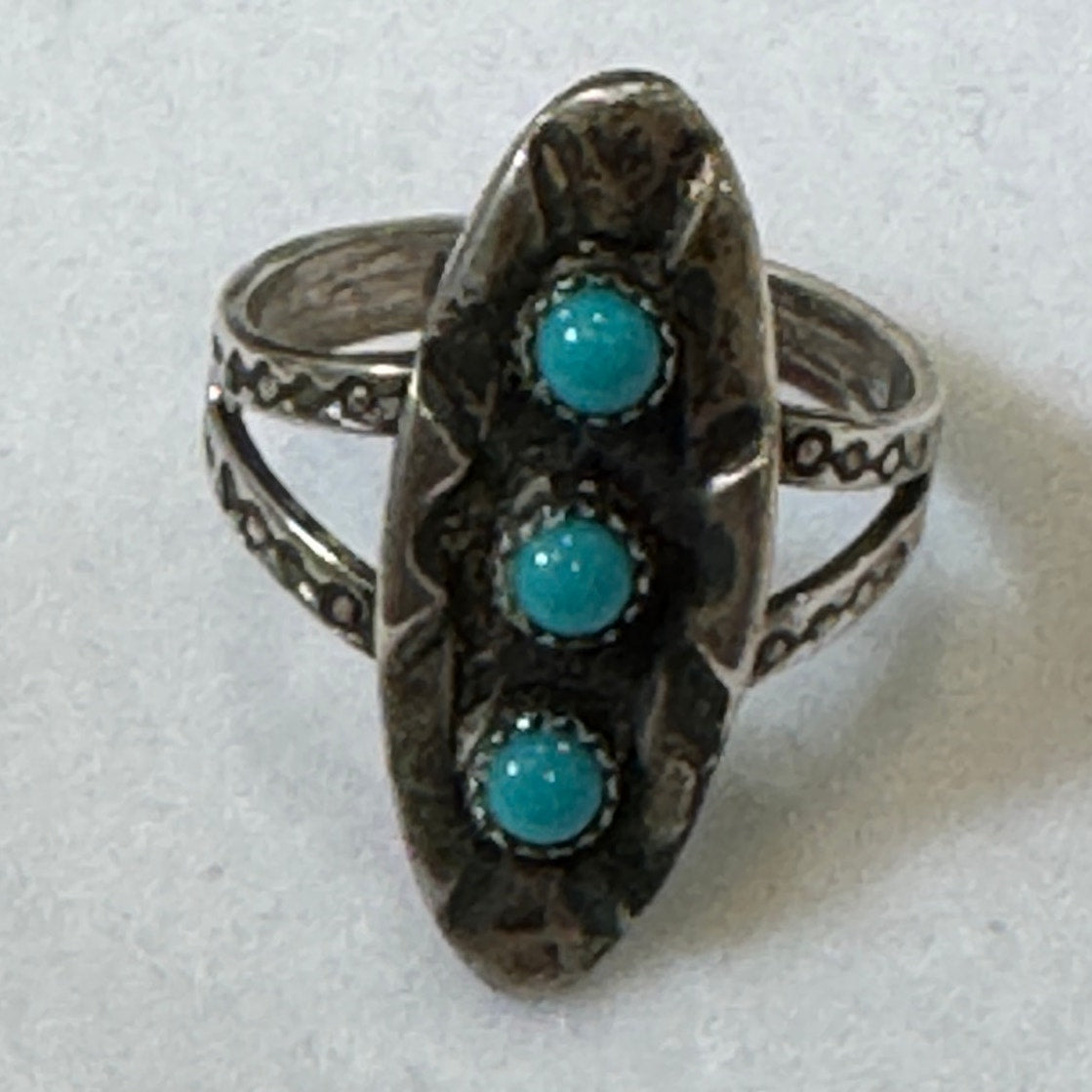 Vintage Sterling Silver Turquoise Ring Fred Harvey Style Size 5.5