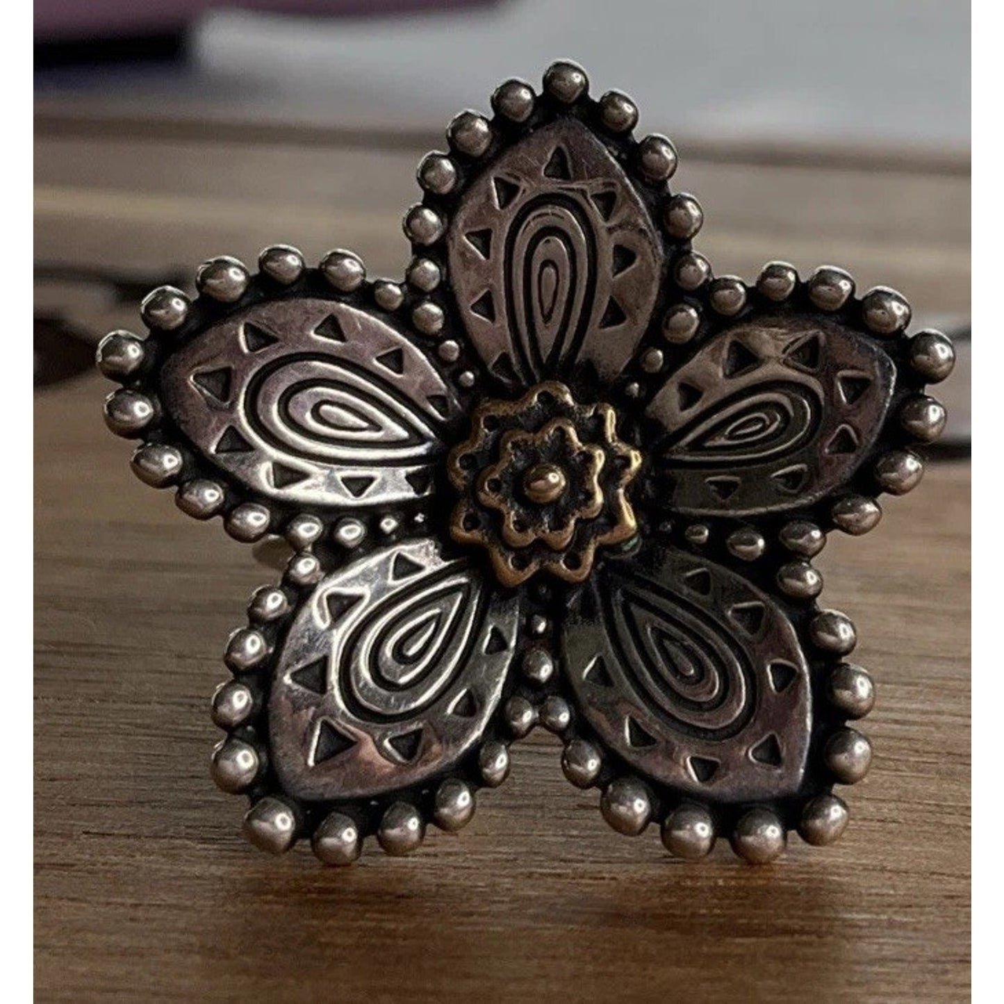 Retired James Avery Sterling Silver And Bronze Beaded Festive Flower Ring Size 5