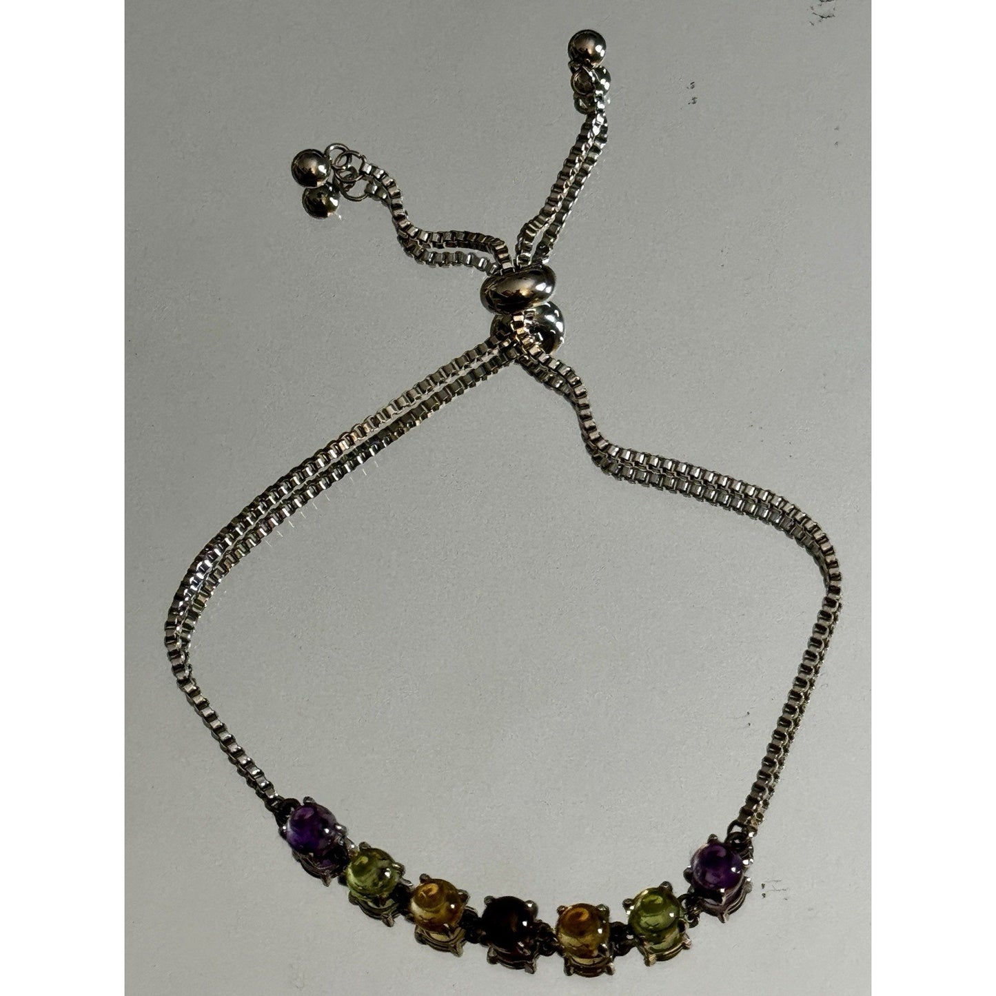 Multi Gemstone Sterling Silver Slider Bracelet Amethyst Garnet Citrine Peridot