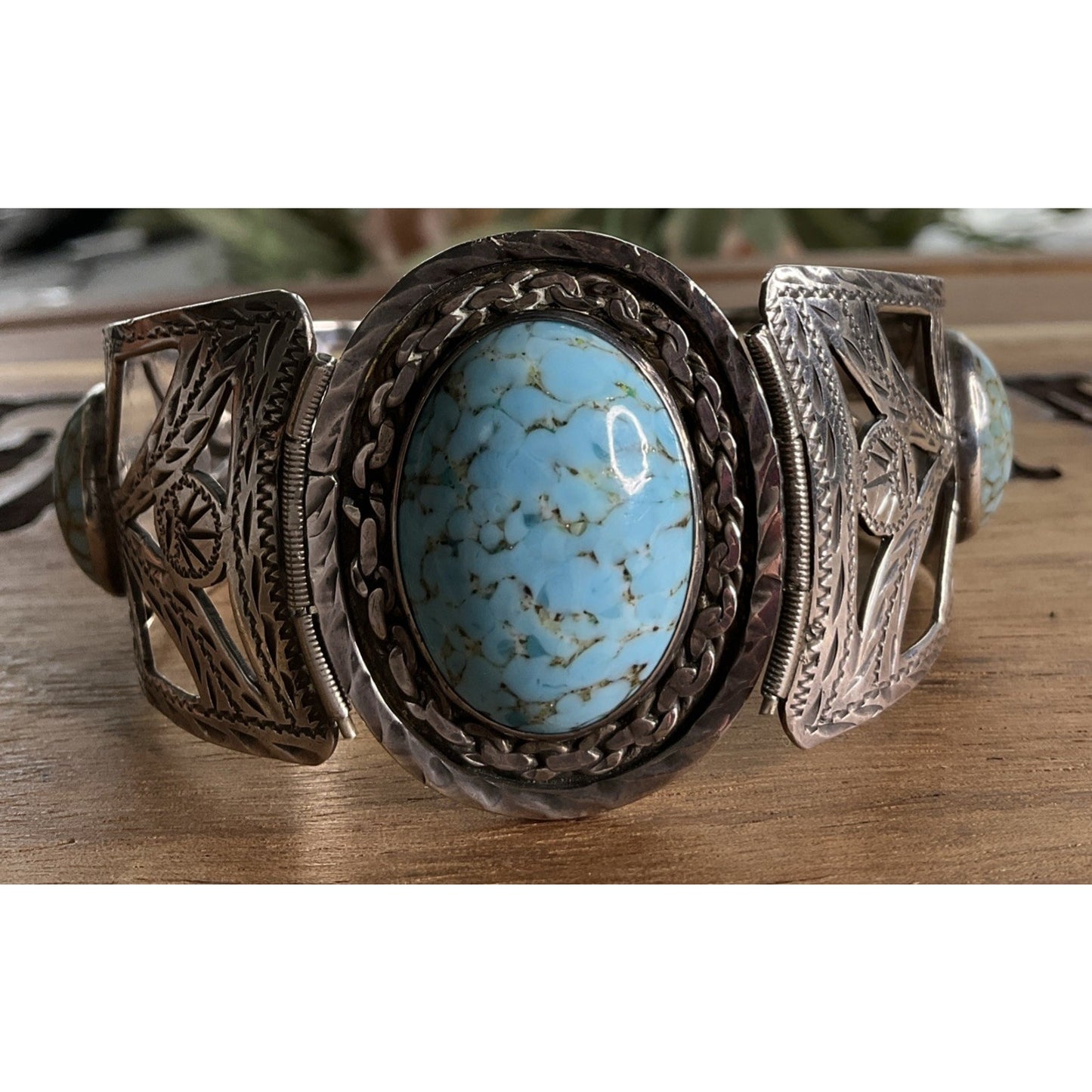 Vintage Taxco Mexico 925 Sterling Silver Turquoise Cuff Bracelet 38g