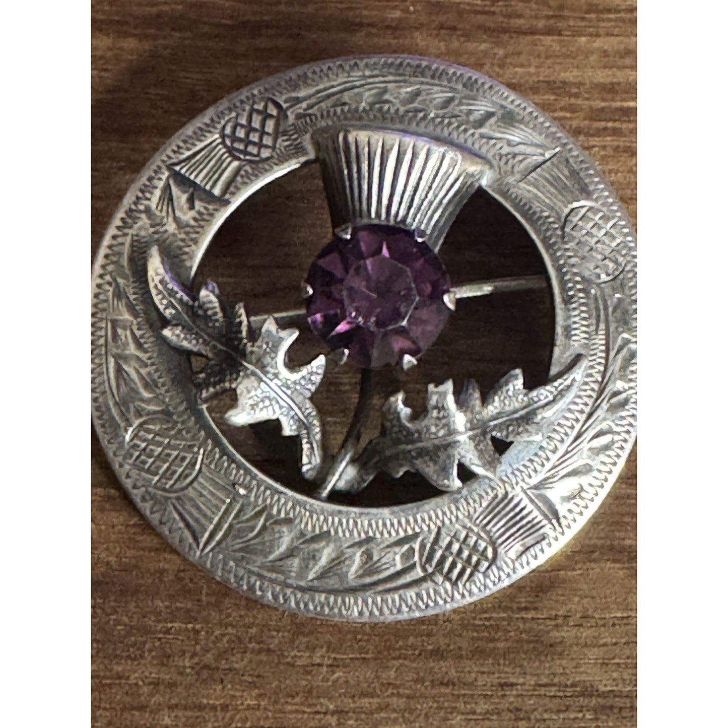 Vintage Ward Brothers WBS Scotland Sterling Silver Thistle Brooch Amethyst Pin
