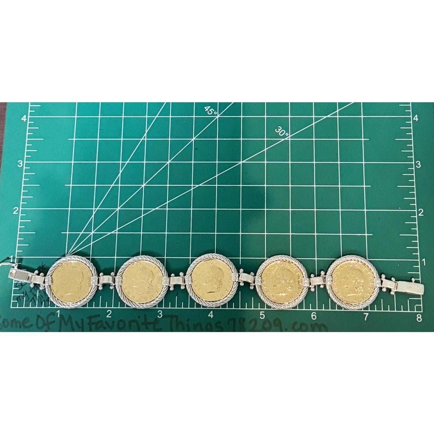 Vintage Italian Sterling Silver Bracelet Five Genuine Italian 20 Lire Coins 44g