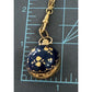 Vintage Bucherer Swiss Pendant Watch Gold Tone Necklace Blue Enamel Floral 28”