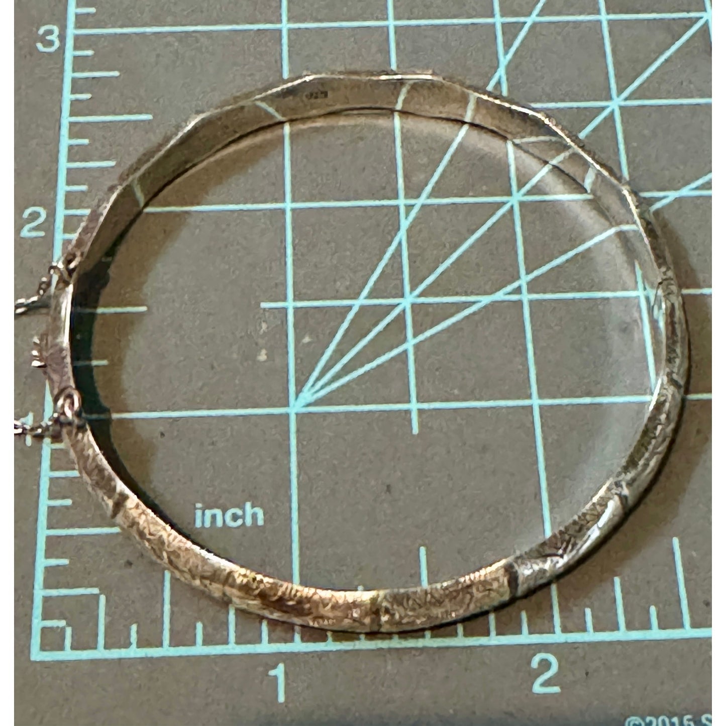 Vintage 925 Sterling Silver Bamboo Hinged Bangle Etched Bracelet Safety Chain