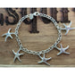 Vintage Sterling Silver Starfish Dangle Bracelet 7.5” Ocean Beach Coastal
