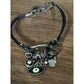 Silver Plated Black Leather Be Happy Evil Eye and Hamsa Hand Beaded Bracelet