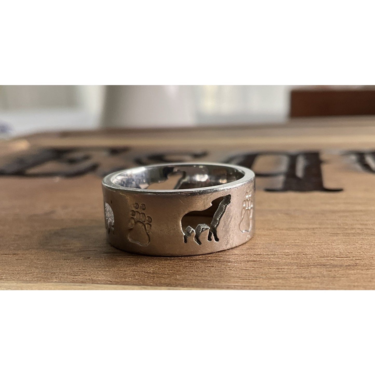 Sterling Silver Dog Ring Paw Print Band 925