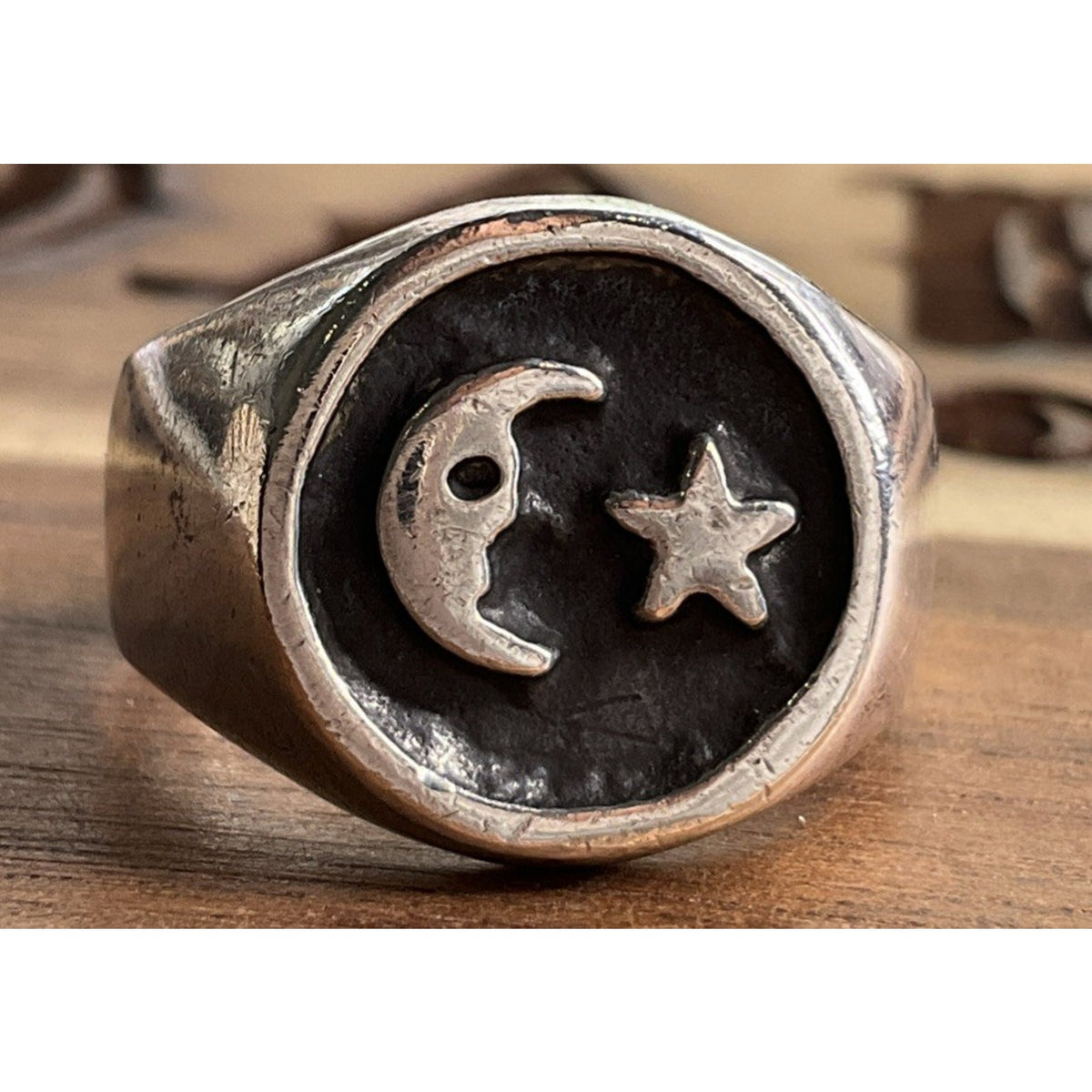 Vintage Celestial 925 Moon and Star Sterling Silver Ring Size 8.5