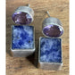 Vintage Sterling Silver Sodalite Amethyst Modernist Dangle Geometric Earrings