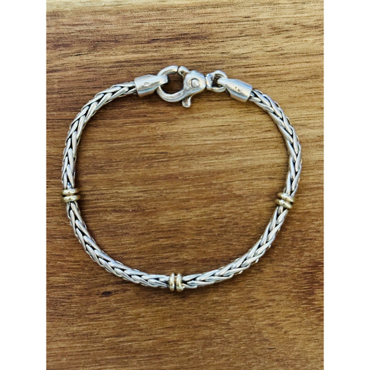Italy 925 Sterling Silver & 14K Gold Accent Byzantine Bracelet 15.8gr 7.75”