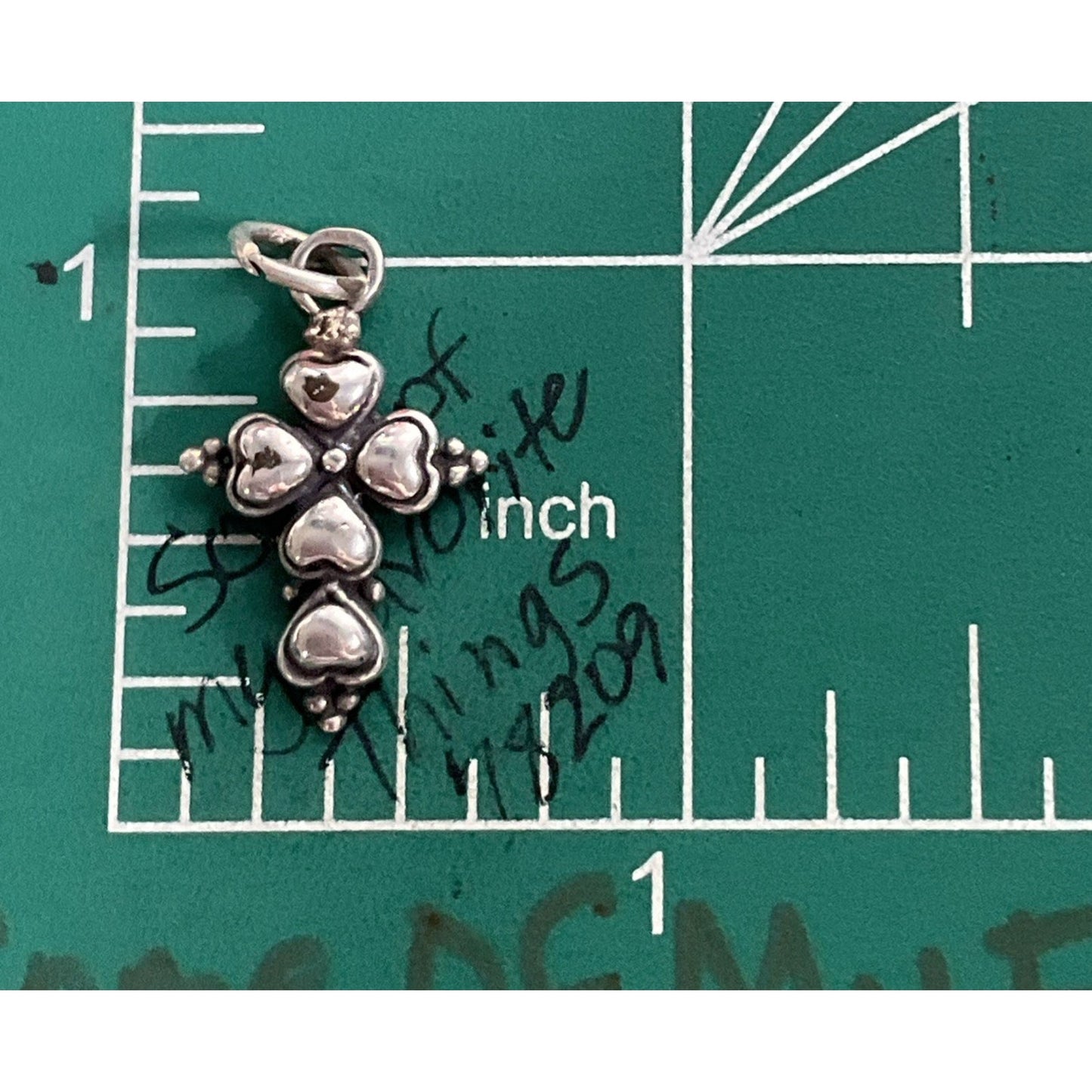 Vintage 925 Sterling Silver Puffy Heart Cross Charm