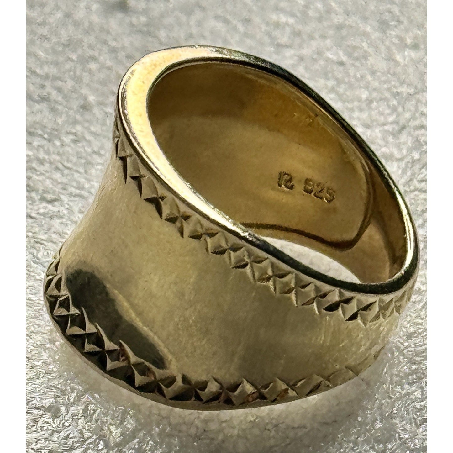 Gold Vermeil 925 Sterling Silver Wide Cigar Band Ring Diamond Cut Size 9