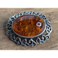 Vintage Baltic Amber Sterling Silver Oval Filigree Brooch Pin Victorian Art Deco