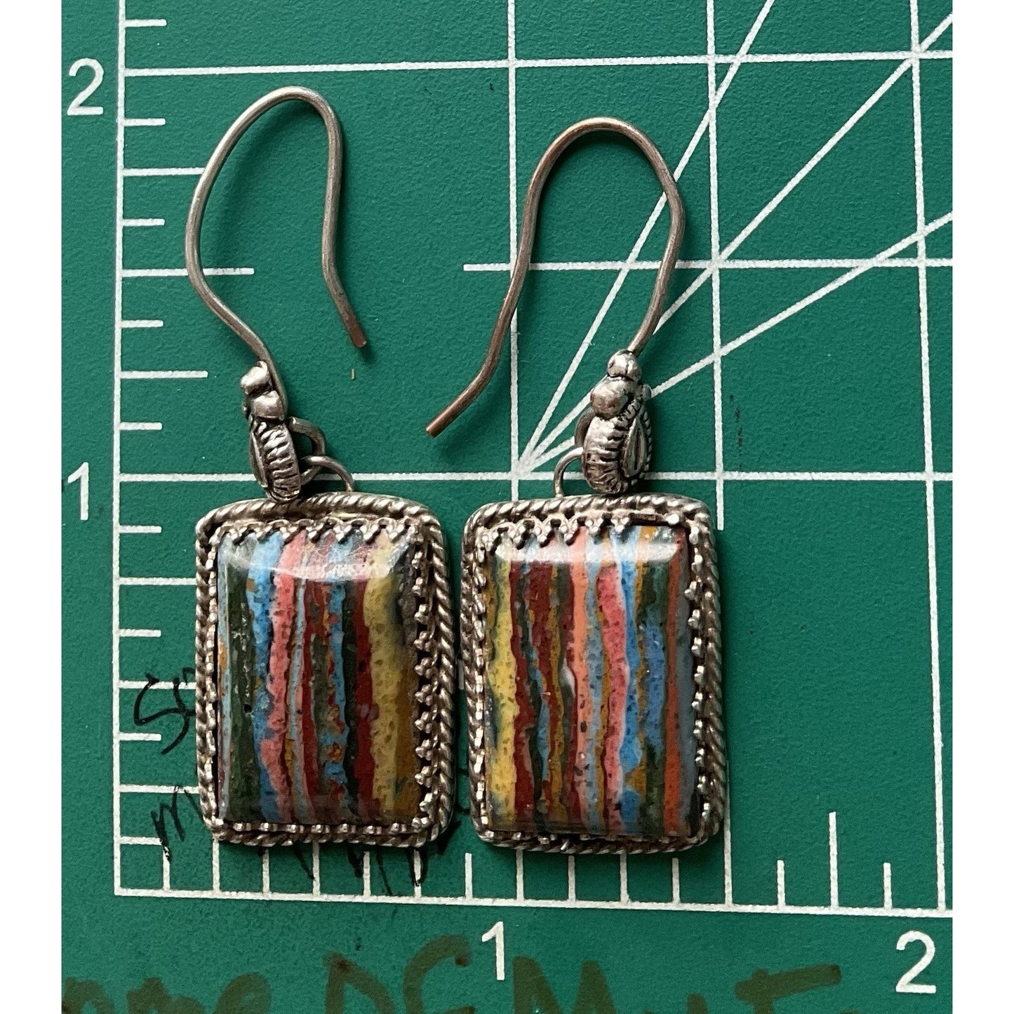 Don Lucas Navajo DF Sterling Rainbow Calsilica Earrings Southwest Artisan Silver