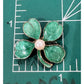 Vintage Green Enamel Shamrock Four Leaf Clover With Pearl Lucky Pin Brooch