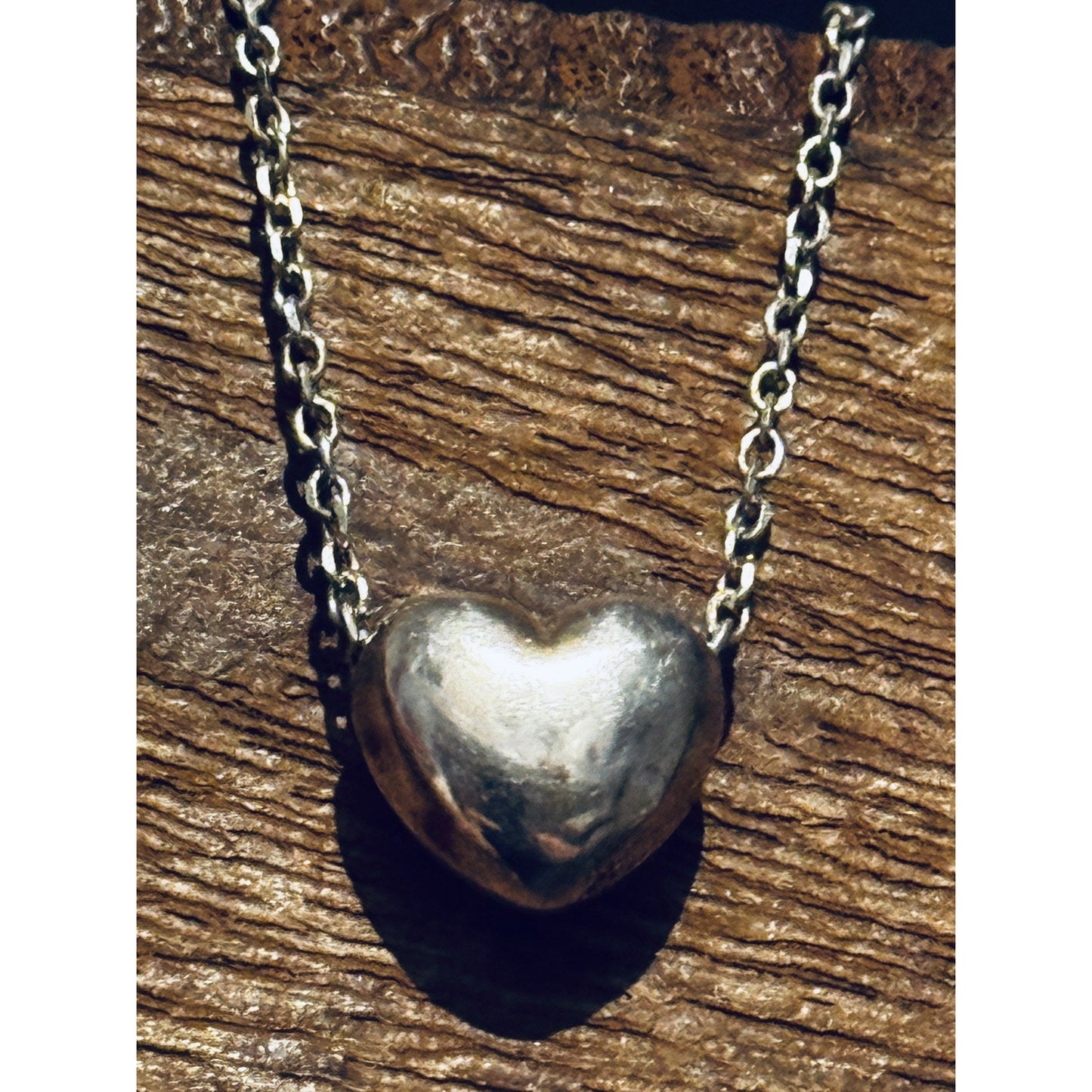 Vintage Dyadema 925 Italy Sterling Silver Puffy Heart Necklace 15-17” Signed