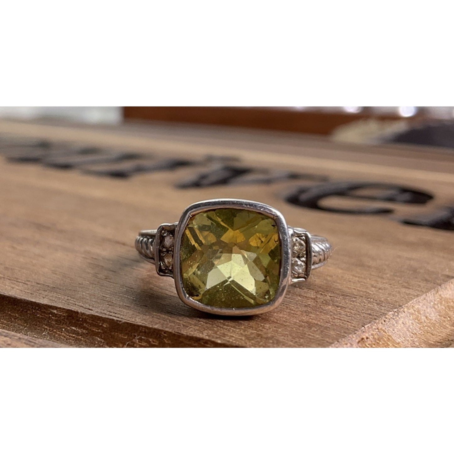Sterling Silver Yellow Stone Ring Size 7 Cushion Cut Statement Ring 925