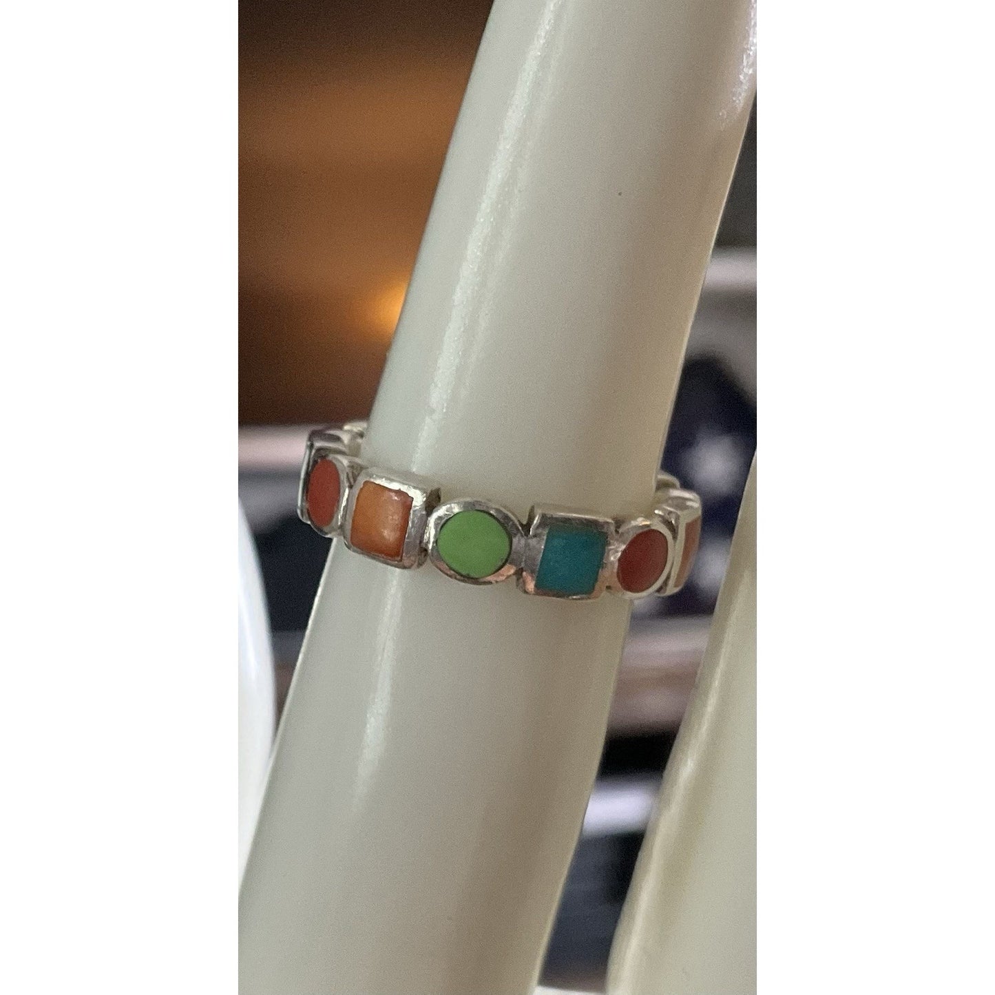 Peyote Bird Sterling Silver Multi Stone Ring Size 5 Inlay Band Colorful 925