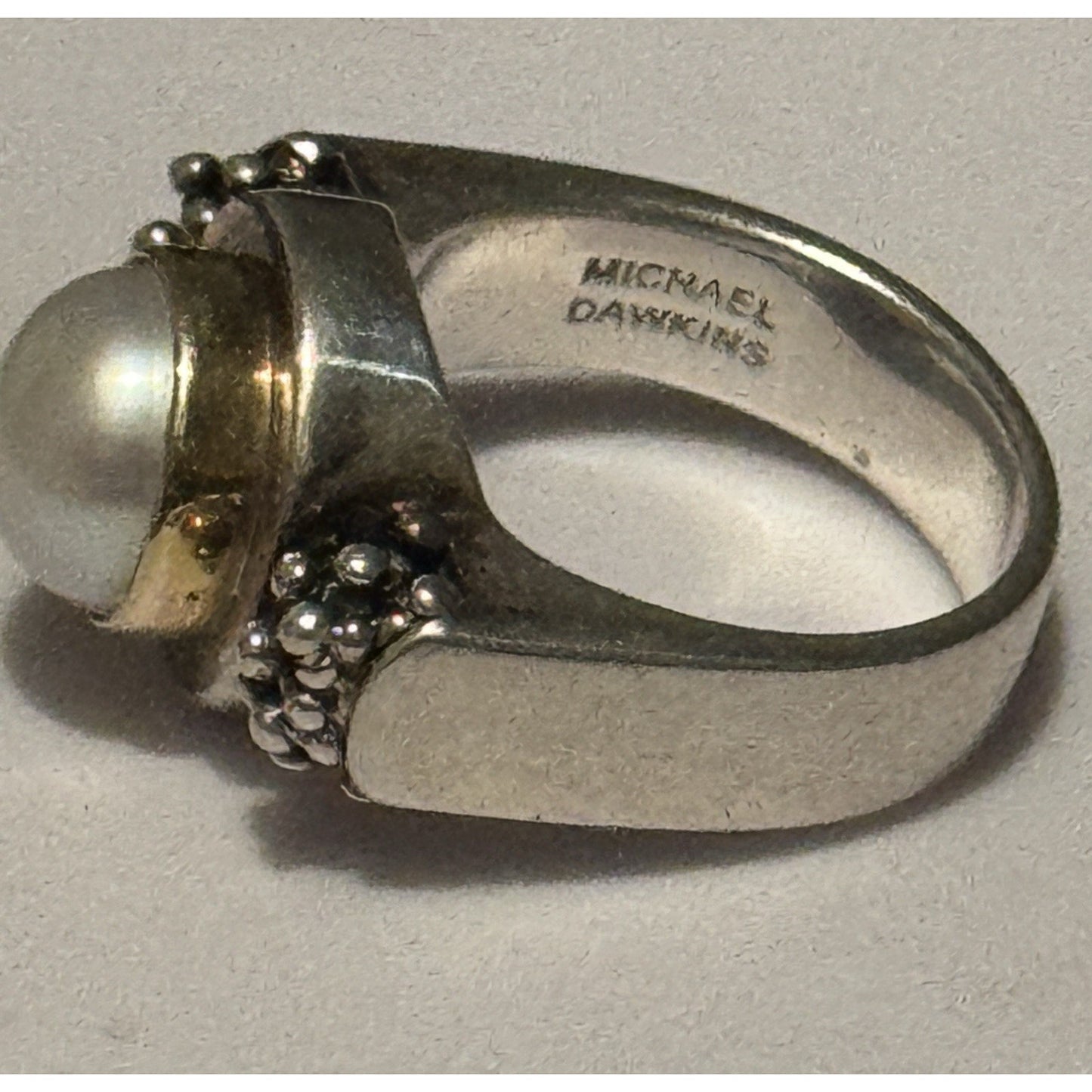 Vintage Michael Dawkins 925 14K Pearl Ring Sterling Silver & Gold Sz 8.5 13g