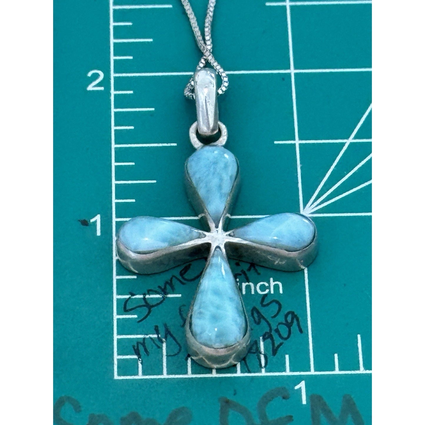Vintage Larimar Sterling Silver 925 Cross Pendant Necklace 18” Southwestern