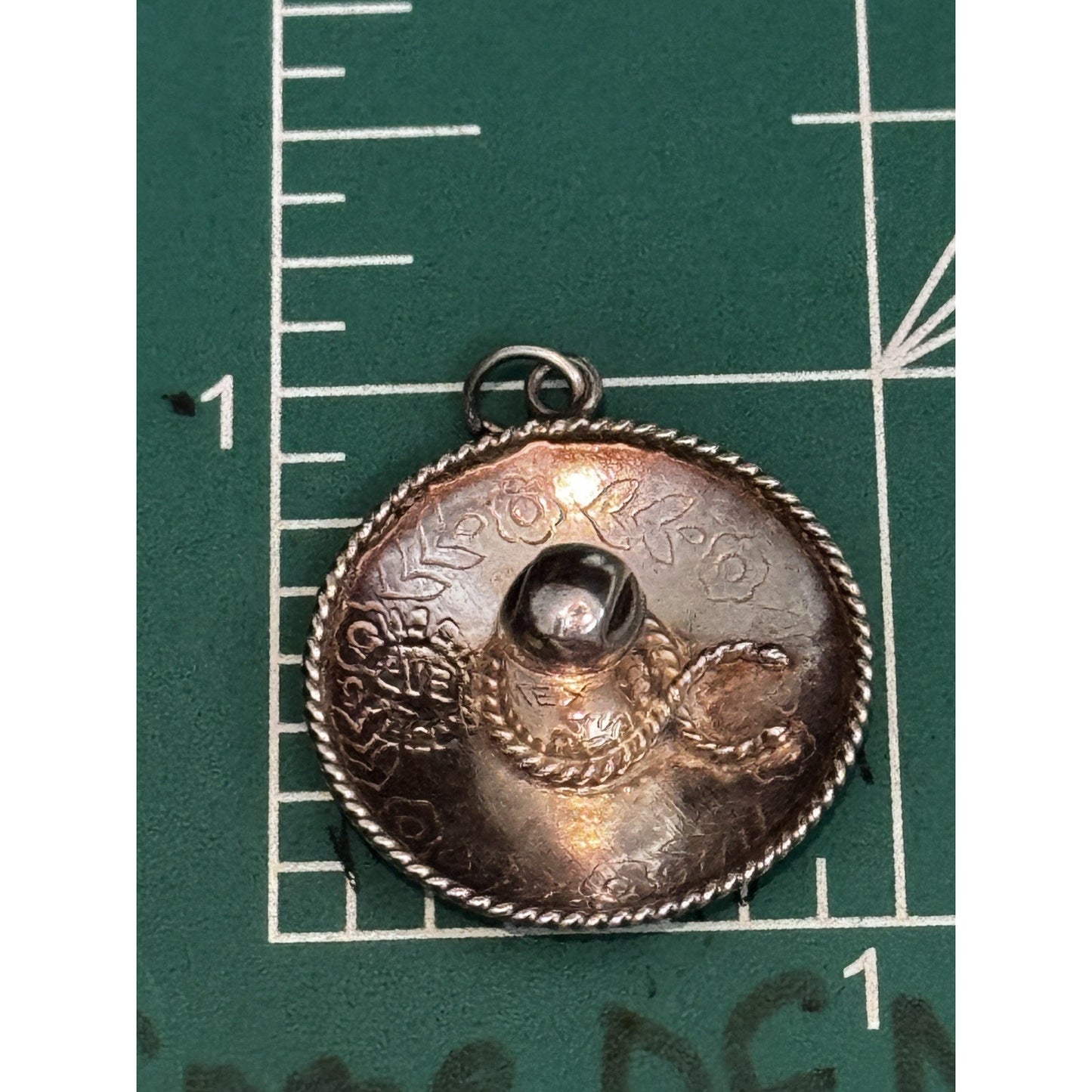 Vintage Mexico 925 Sterling Silver Sombrero Hat Charm Eagle Mark Floral Pendant