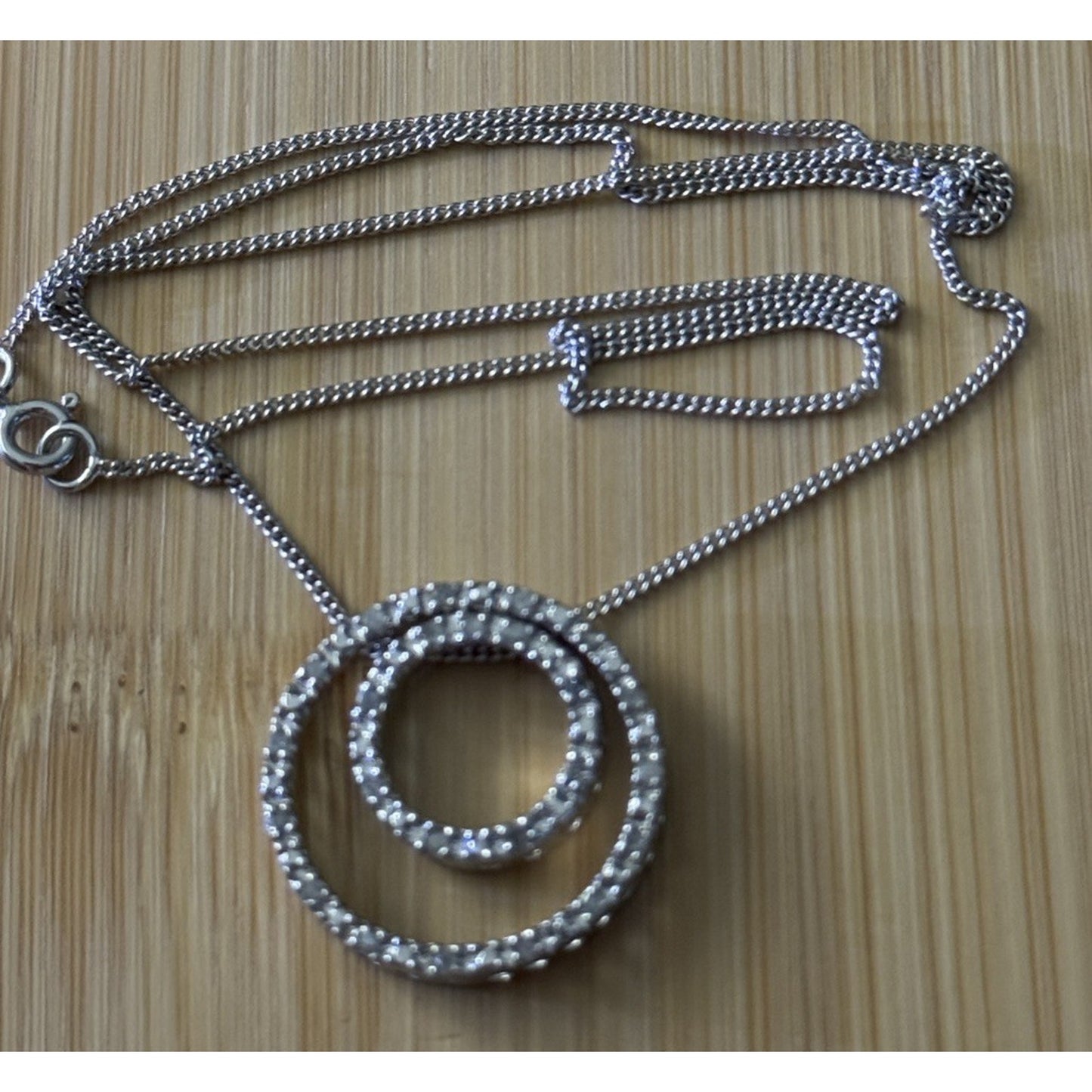 Vintage Diamond Sterling Silver 925 Double Circle Diamond Station Necklace 18”