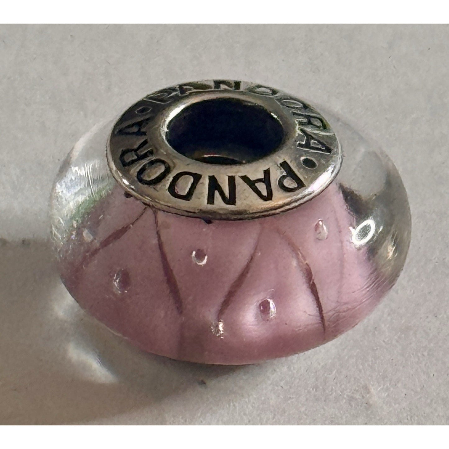 Pandora Zigzag Pink Triangular Sterling Silver Glass Murano Bead Charm