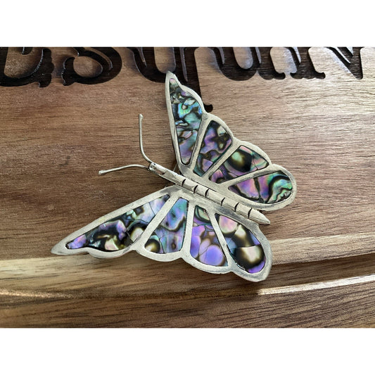 Vintage Mexican Sterling Silver Abalone Butterfly Brooch Southwestern Jewelry