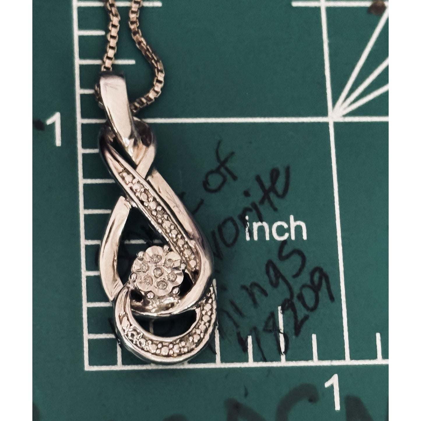 925 Sterling Silver Genuine Diamond Infinity Swirl Pendant Necklace 18” Italy 9g