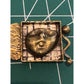 Mary Lucuk Sterling Silver Brass Face Brooch Artisan Modernist Pin Blue Cabachon