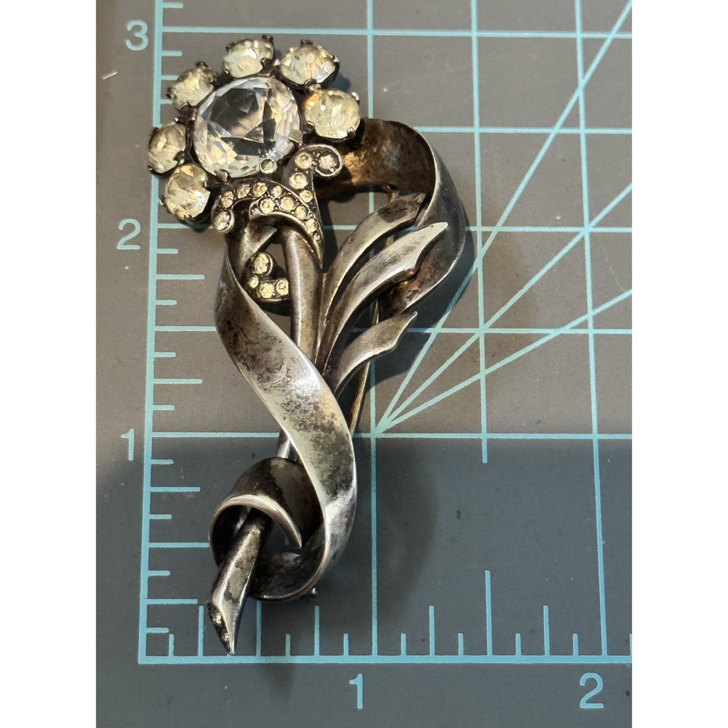 Vintage Mazer Sterling Silver Rhinestone Flower Brooch 3” 30’s - 40s’ WWII 34 gr