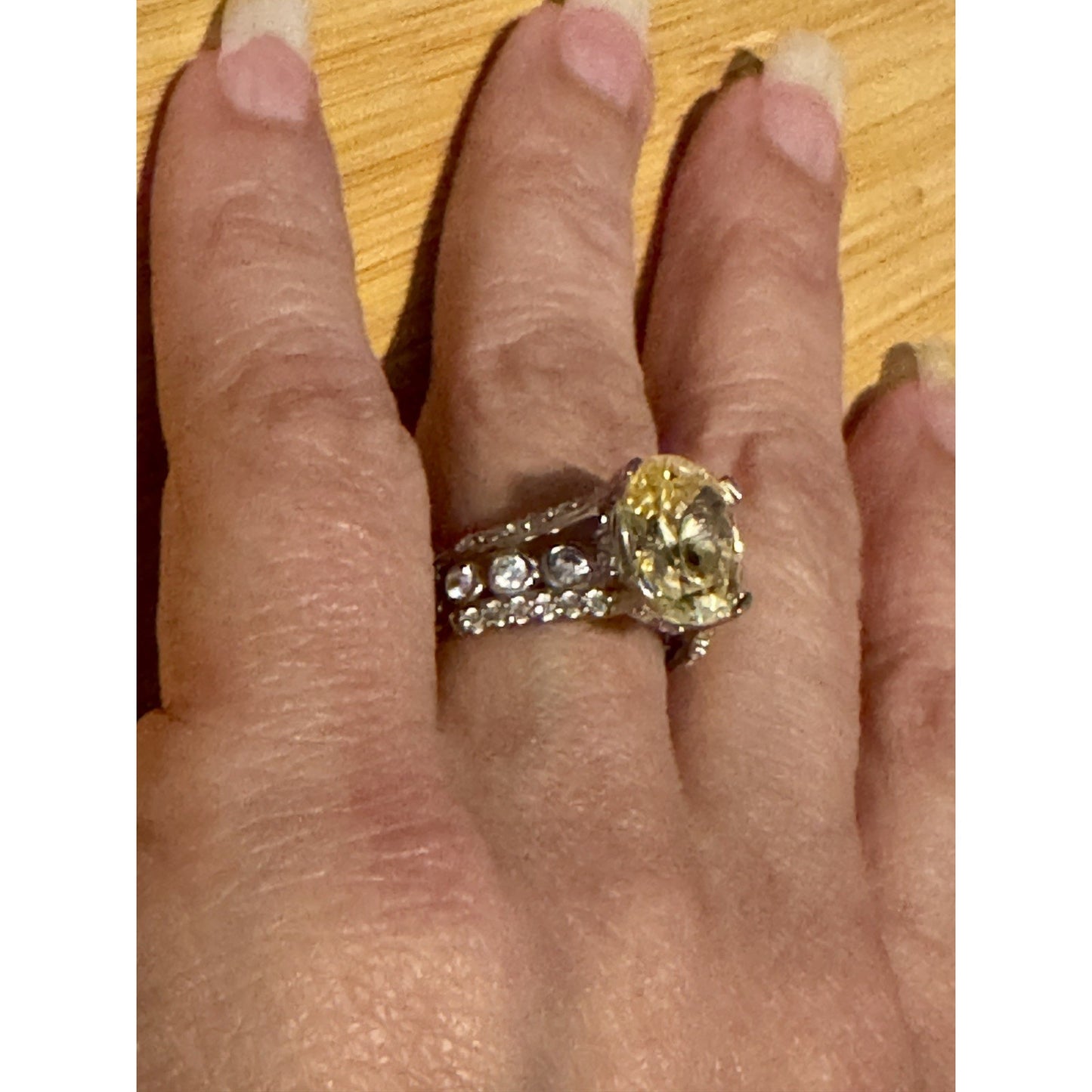 Vintage 925 JS Sterling Silver Yellow Quartz Gemstone Statement Ring Size 7.5
