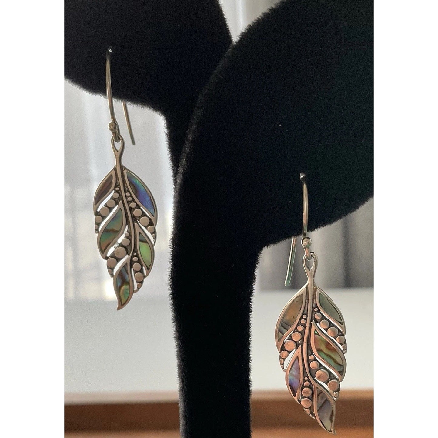 Annika Witt Sterling Silver Abalone Leaf Dangle Earrings 925 Boho 1.25” 3.7 gr