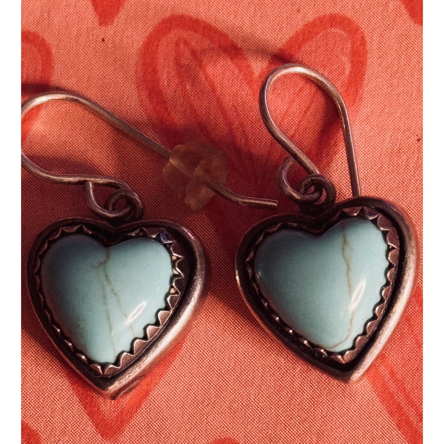 Vintage Sterling Silver 925 Turquoise Heart Dangle Earrings Artisan Southwest 5g
