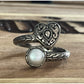 Vintage Main And Sterling Silver 925 Filigree Heart and Pearl Bypass Ring Sz 7