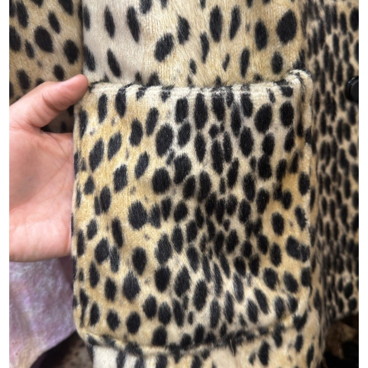 Luxury Pile Faux Fur Leopard Cheetah Print Coat Women’s XS Double Breasted