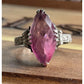 Vintage Sterling Silver Pink Marquise Stone Ring 925 Statement Ring Size 7