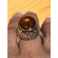 Vintage Artisan Sterling Silver Honey Amber Cabochon Statement Ring Sz 7 80-90s