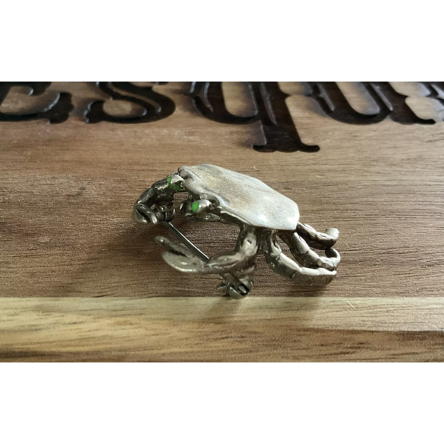 Vintage Sterling Silver Crab Animal Brooch 925 Green Eyes Nautical Beach Crab Zodiac