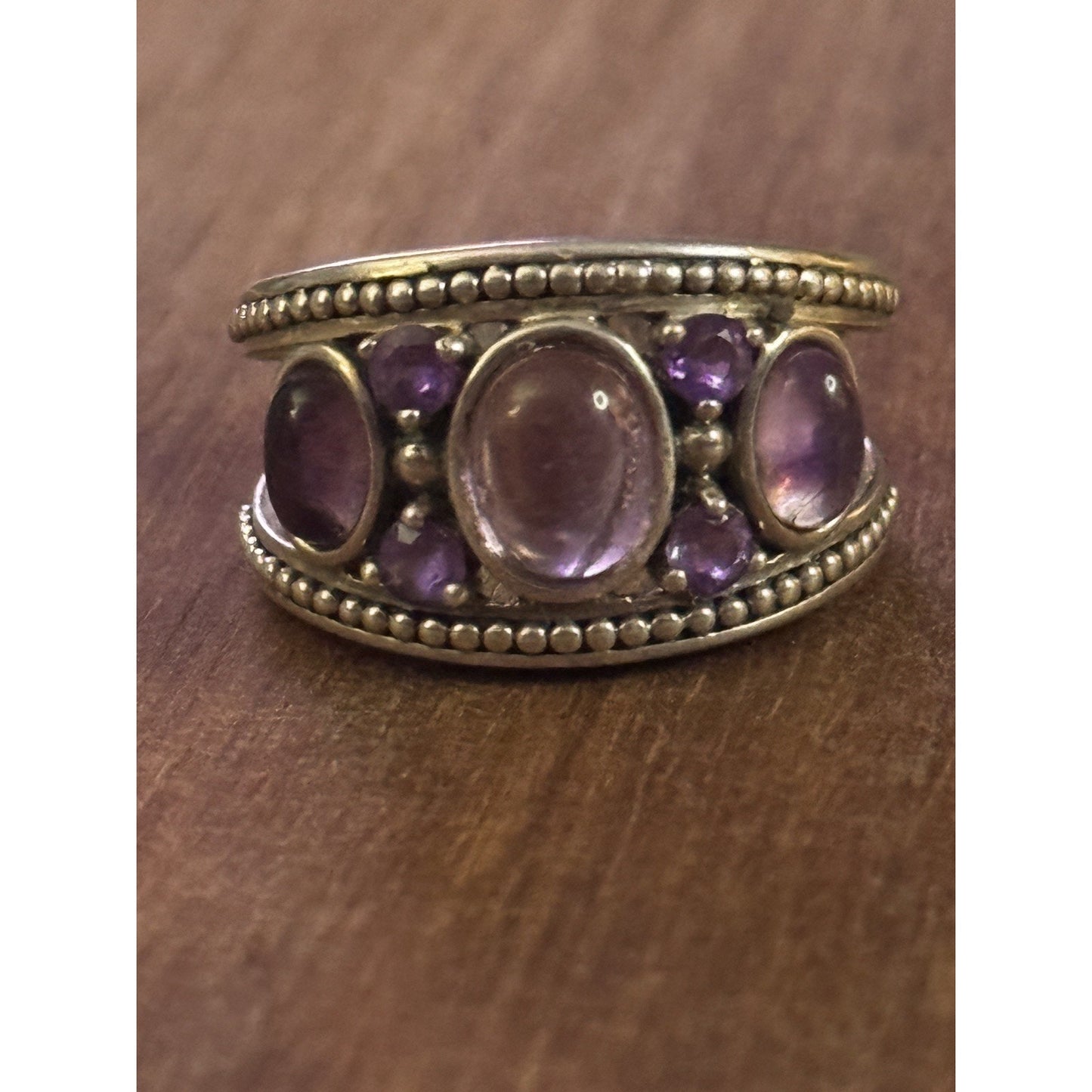 Vintage 925 Sterling Silver Amethyst Multi Stone Cabochon Ring Size 8 8.5 gr