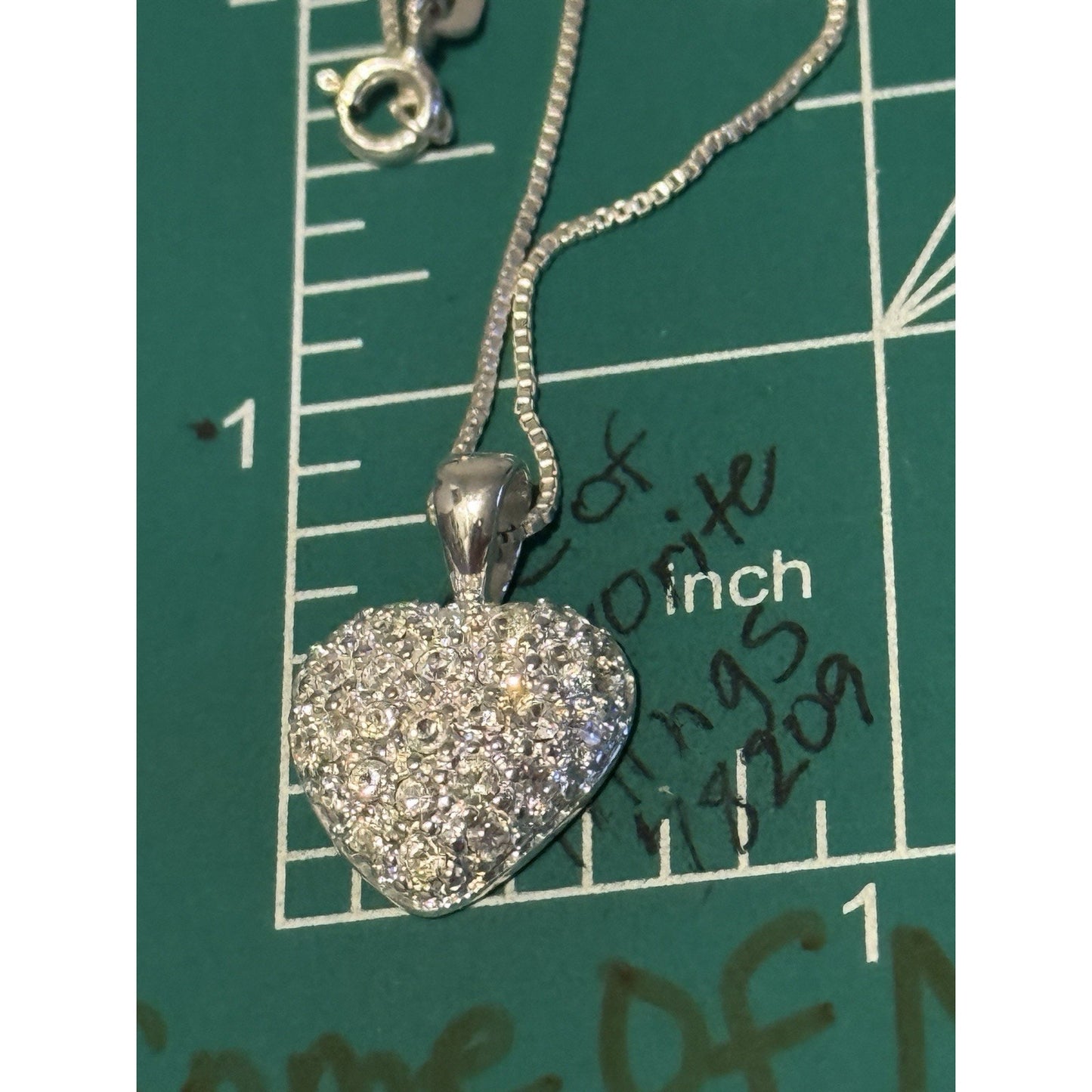 Sterling Silver Pavé Masonite Diamond Heart Pendant & 925 Box Necklace 18”