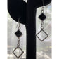 Vintage VC Sterling Silver Black Onyx Square Open Geometric Dangle Drop Earrings