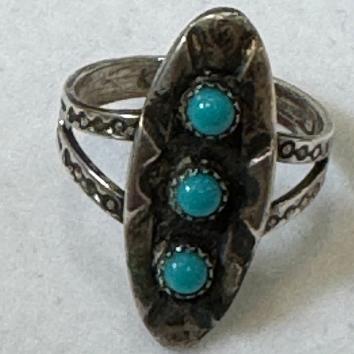 Vintage Sterling Silver Turquoise Ring Fred Harvey Style Size 5.5