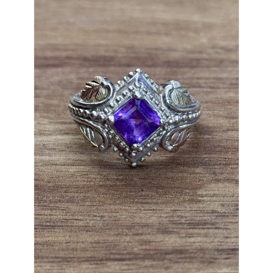 Vintage GCO Sterling Silver & 12K Gold Amethyst Ring Victorian Two Tone Size 7.5