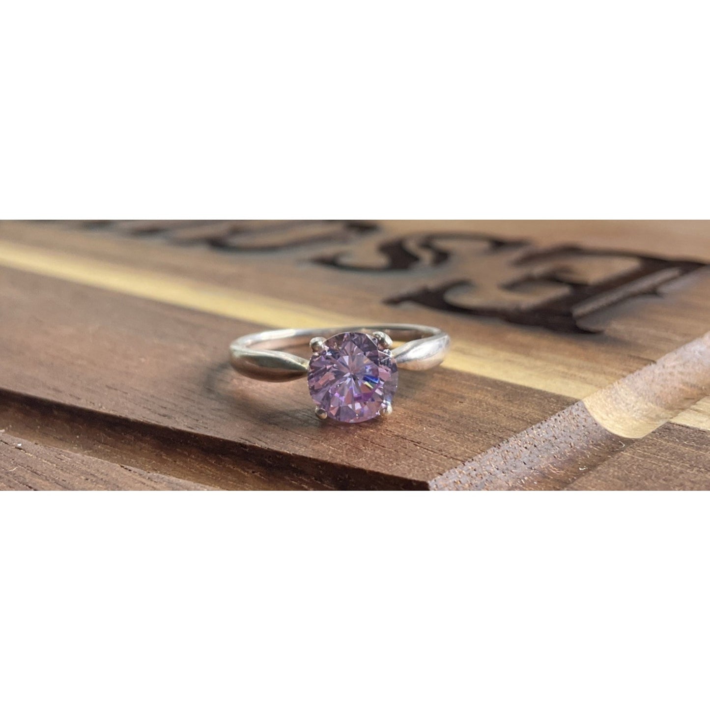 NF 925 Sterling Silver Purple CZ Ring Size 7 Solitaire Lavender Stone