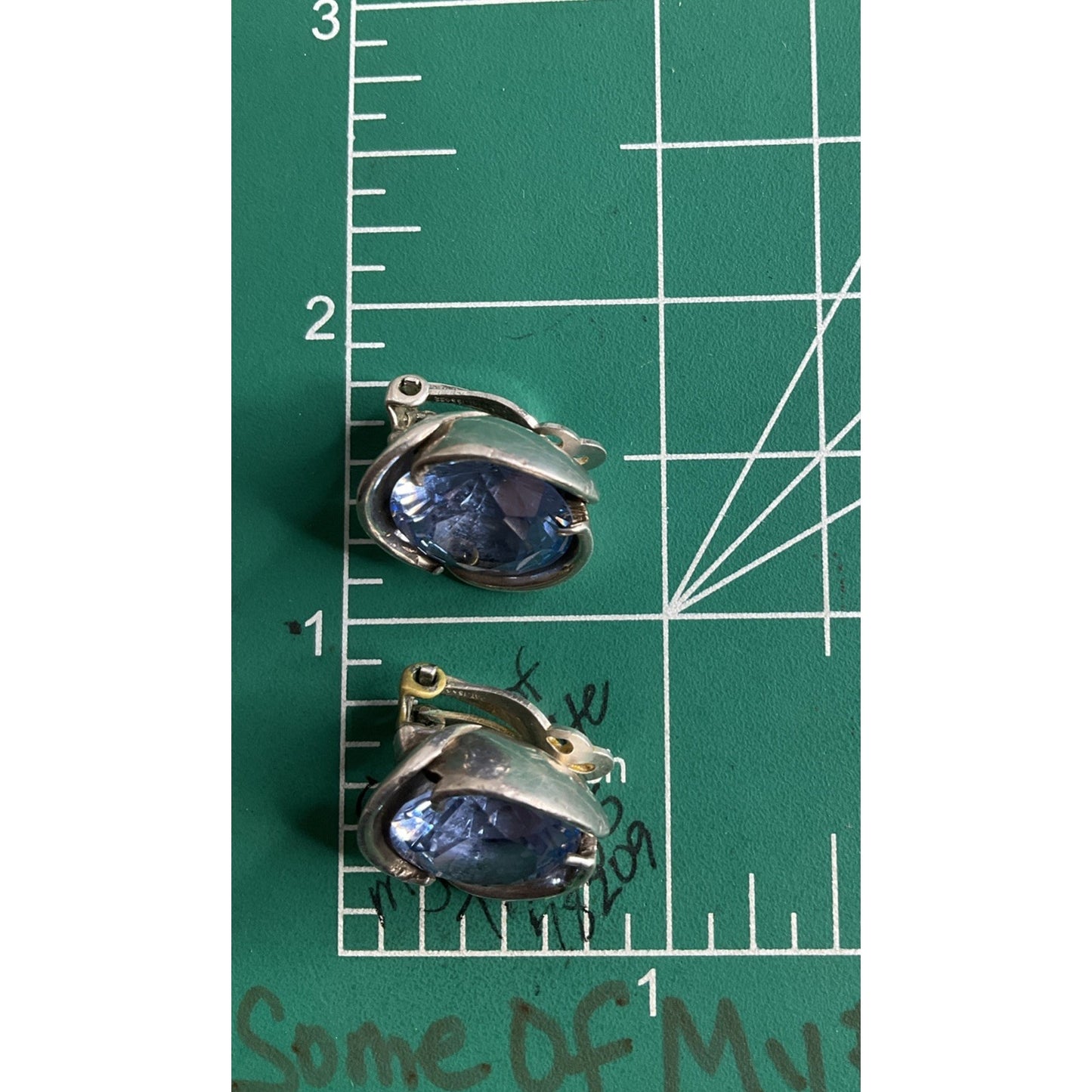 Sterling Silver Blue CZ Stud Earrings Large Round Faceted Sapphire Color
