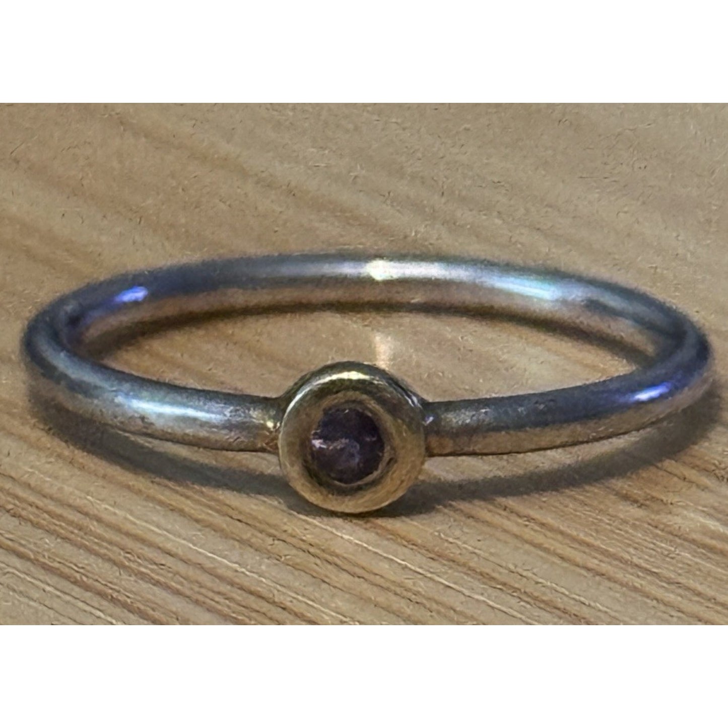 Sterling Silver And Gold Two Tone Amethyst Bezel Stacking Ring Size 6 Minimalist