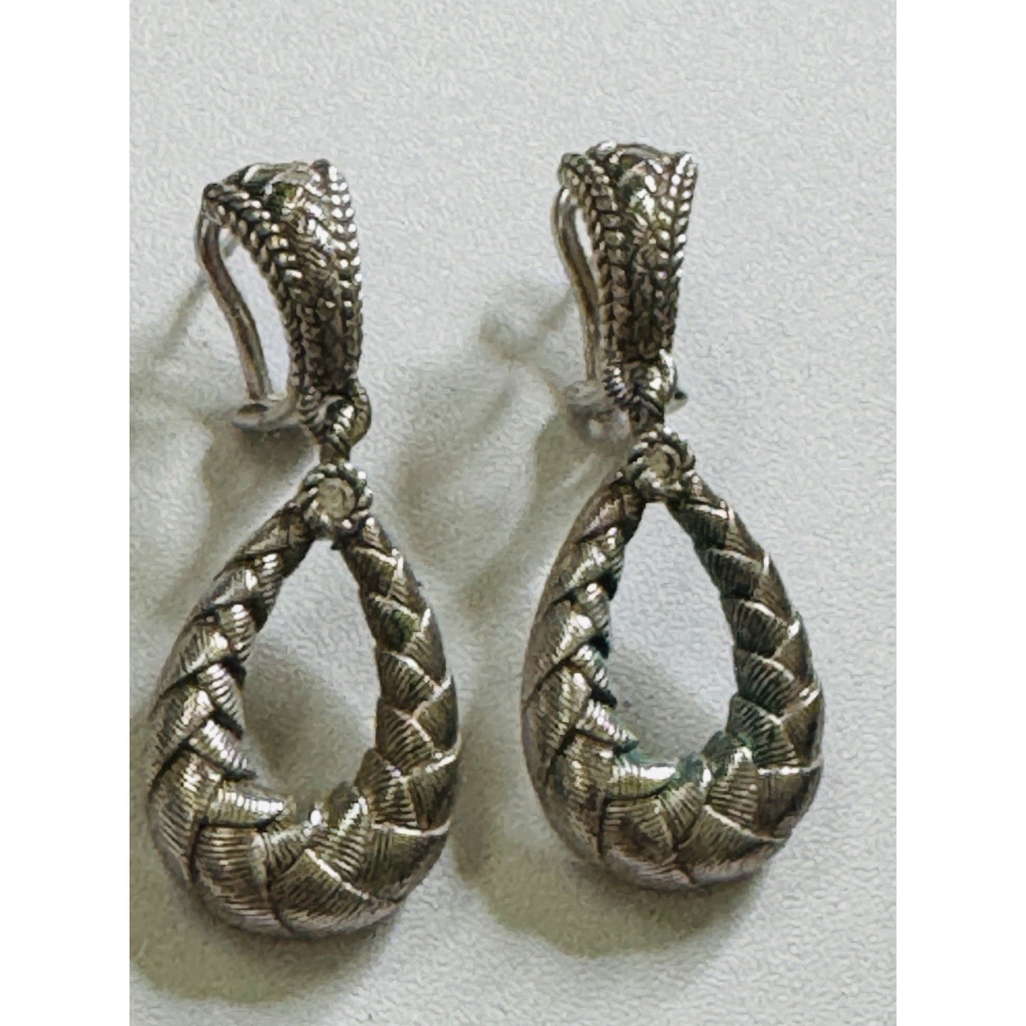 Vintage Judith Ripka Sterling Silver Textured Braided Teardrop Earrings 10g