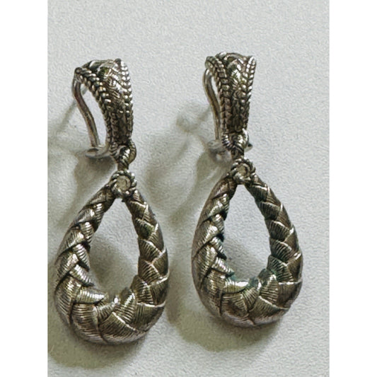 Vintage Judith Ripka Sterling Silver Textured Braided Teardrop Earrings 10g